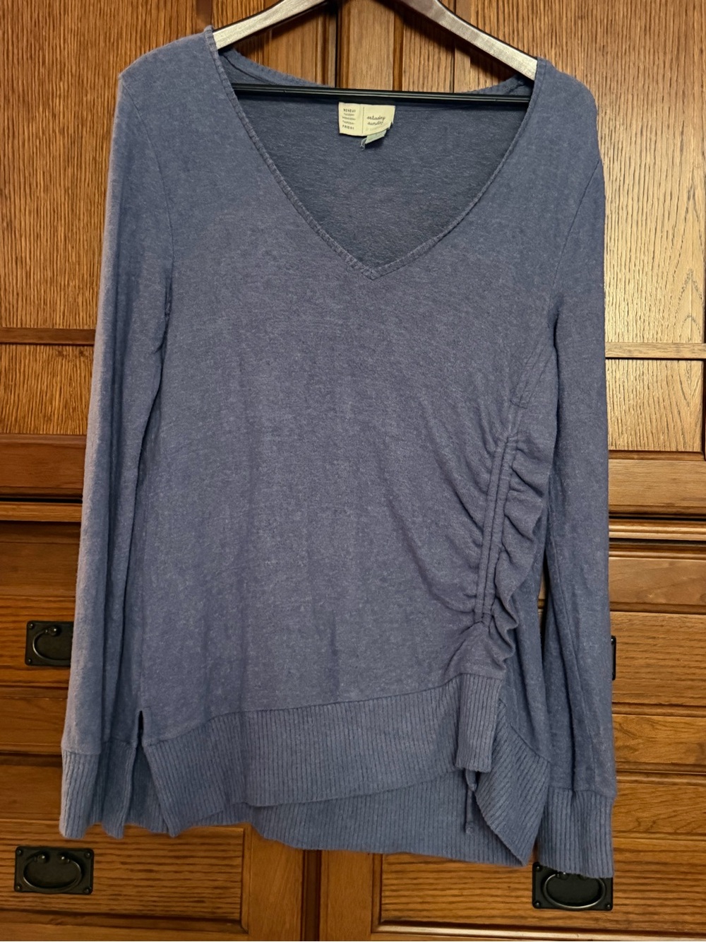 Anthropologie Saturday Sunday Payton Brushed Fleece V-Neck Cinch-Side Top